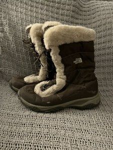 The North Face Women US 9.5 Brown Goose Down & Faux Fur TNF Winter Grip Boots